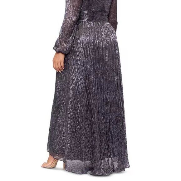 Betsy & Adam Plus Size 22W Black Metallic Long-Sleeve Wrap Cocktail Dress Gown - Picture 3 of 11